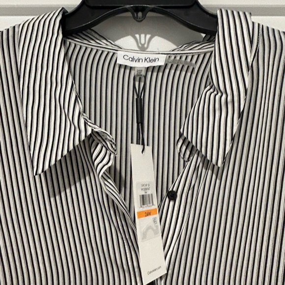 NWT Calvin Klein Women’s Plus Size 24 Striped Button Sleeveless Dress - Picture 8 of 13